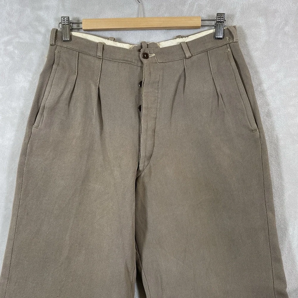 Antique 30s 40s Cotton Whipcord Pants Mens 29x29 Button Fly True Vtg Pleated